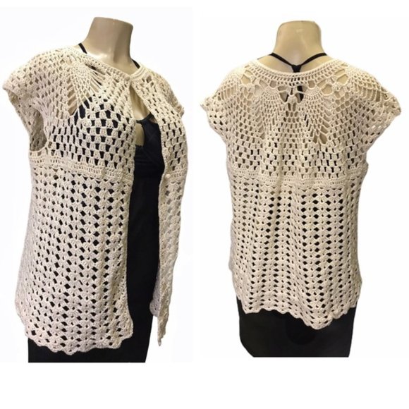 Hand crocheted cream colored front button Cardigan